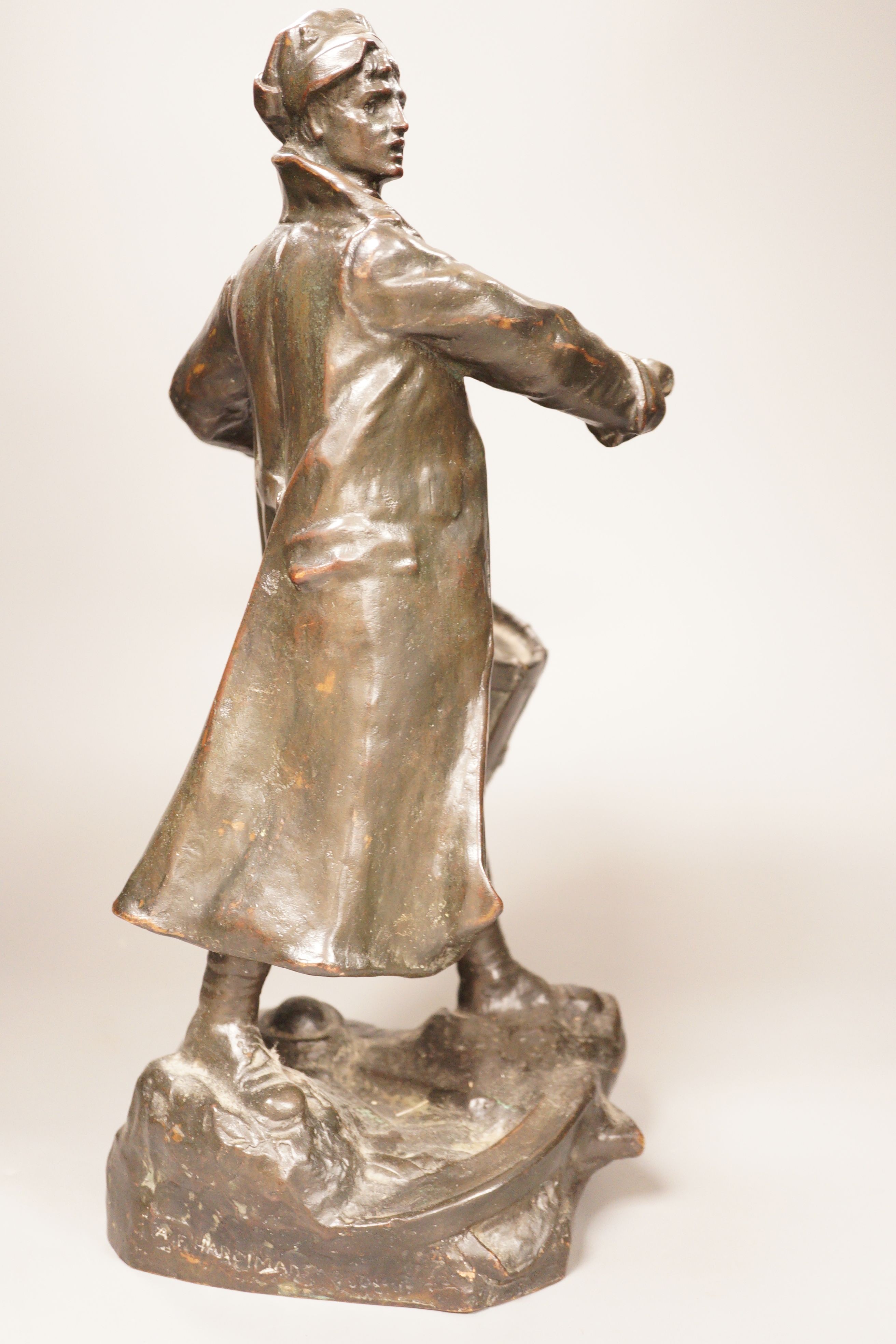 Alfred Frank Hardiman (1891-1949) bronze of a drummer, signed, 39.5 cm high